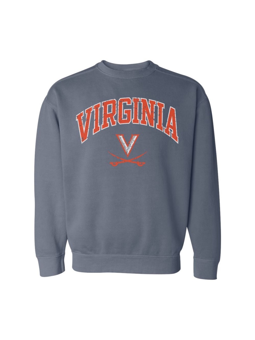 Virginia Arch Logo Crewneck Sweatshirt - Slate Blue with Orange Graphic